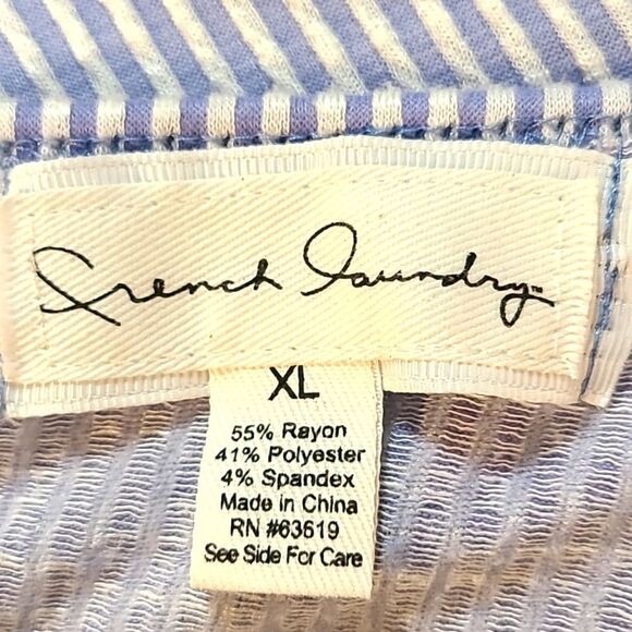 French Laundry Blue & White Pinstripe Top Buttons on Shoulders & Ruching… - Picture 8 of 8